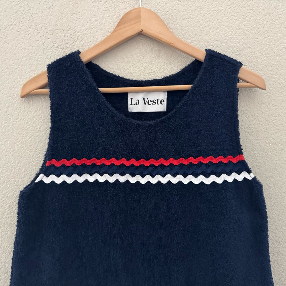 La Veste Mini Towel Dress Med Blue Red White Cotton Terry Americana Resort USA - Picture 7 of 11